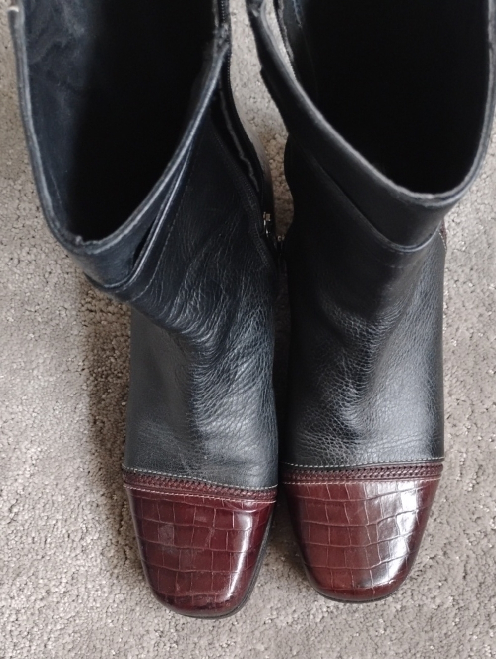 Brighton ..Gretel..Black and brown Croc-Accent Leather Ankle Boots. 7.5